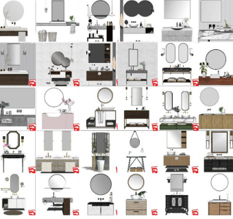 卫浴用品组合 洗漱台 洗手台  su草图模型下载