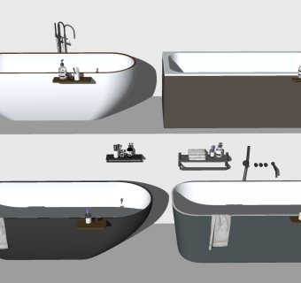 洁具用品 浴缸 开放外露独立浴缸龙头简约智能淋浴花洒壁挂毛巾架  su草图模型下载