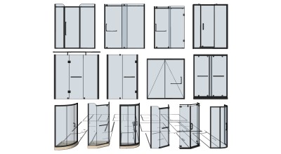 卫生间淋浴房玻璃门隔断 花洒组合 su草图模型下载