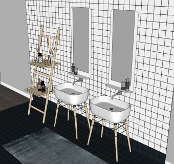 现代台盆卫浴架组合  su草图模型下载