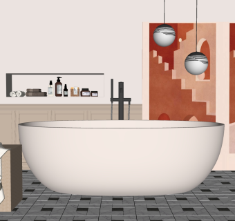 卫浴用品组合  洁具用品 浴缸 su草图模型下载