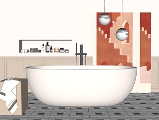 卫浴用品组合  洁具用品 浴缸 su草图模型下载