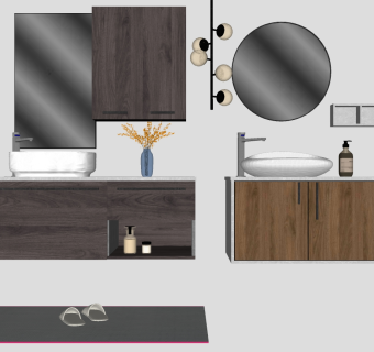 卫浴间洗手台 浴室柜 化妆台 镜子 吊灯 化妆品组合su草图模型下载