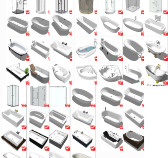 现代外漏独立浴缸，玻璃淋浴间隔断su草图模型下载