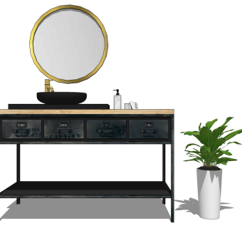 工业风洁具用品洗手台盆 镜子 su草图模型下载