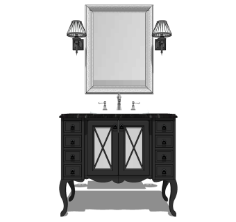 欧式法式浴室卫浴柜，洗手台su草图模型下载