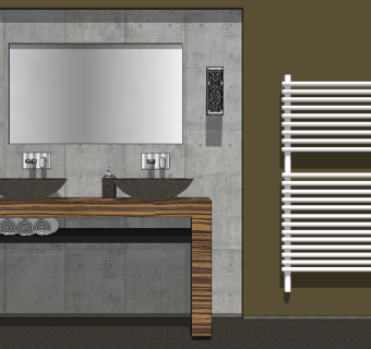 洗手台，台上盆，暖气片su草图模型下载