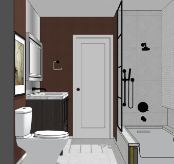 欧式卫生间，淋浴隔断间马桶su草图模型下载