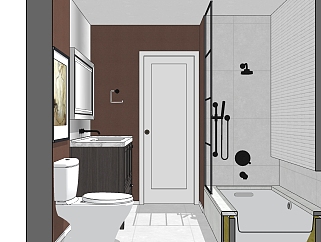 欧式卫生间，淋浴隔断间马桶su草图模型下载