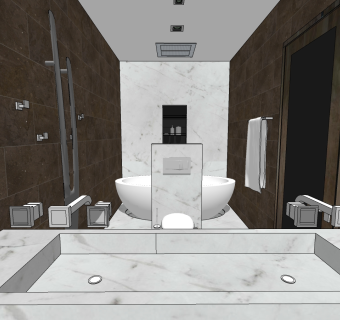 现代卫生间，外漏浴缸，马桶su草图模型下载