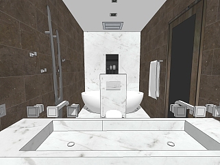 现代卫生间，外漏浴缸，马桶su草图模型下载