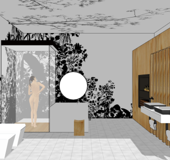 北欧洗浴间 洗浴用品 洗手台盆 马桶 坐便器 储物柜 隔断su草图模型下载