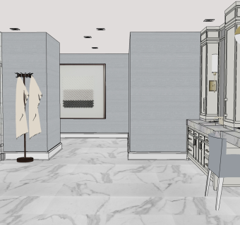 欧式法式浴室 淋浴间 隔断间 浴缸  su草图模型下载