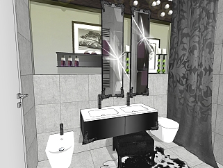 现代洁具用品洗手台盆 镜子 马桶坐便器 拖布池su草图模型下载