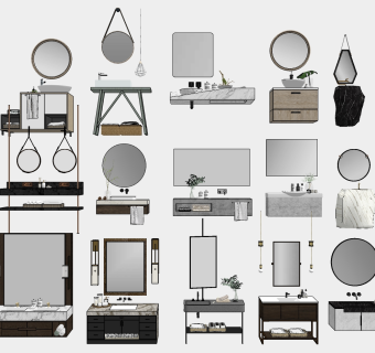 镜子 浴室柜 轻奢洗漱台  su草图模型下载