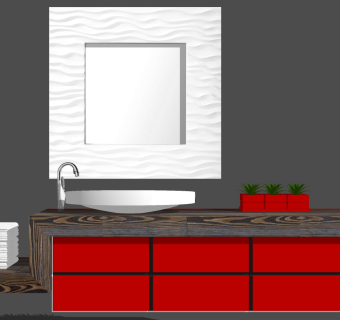 浴室柜洗手盆 洗手台 镜子 su草图模型下载