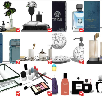 化妆用品 ，洗漱用品摆件 毛巾 眼影 香水su草图模型下载