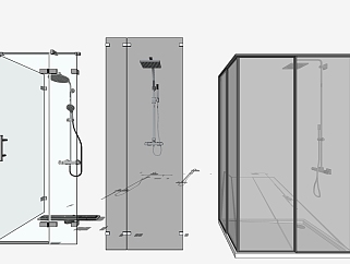 玻璃淋浴房，玻璃隔断花洒 浴霸花洒su草图模型下载