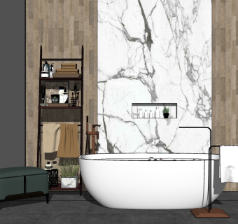 简约浴缸摆件单椅组合 su草图模型下载