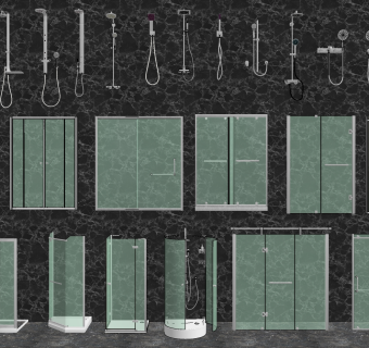 淋浴房 玻璃门隔断 su草图模型下载