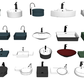 卫浴洁具用品 用具 洗手台盆 洗手池 龙头 台上盆su草图模型下载