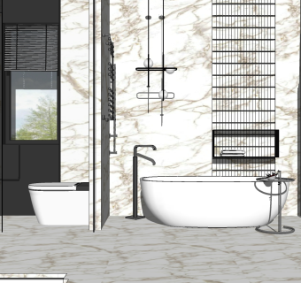 浴缸马桶卫浴摆件组合  su草图模型下载