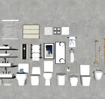 酒店卫浴用品组合  洁具用品 浴缸 su草图模型下载