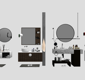 轻奢新中式浴室柜 su草图模型下载
