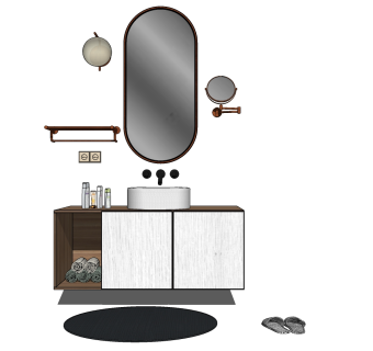 浴室柜，毛巾架，剃须镜拖鞋su草图模型下载