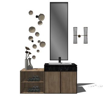 北欧现代浴室柜，毛巾卷，挂饰挂件su草图模型下载