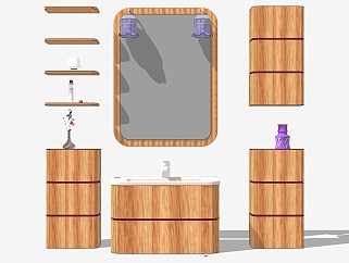 浴室柜 洗手台盆子 边柜 摆件 镜子 吊柜组合su草图模型下载