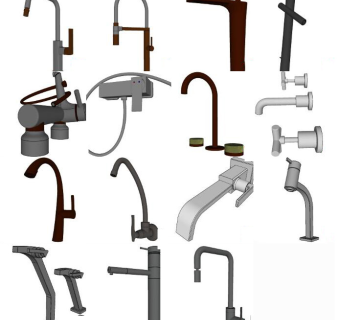 现代金属龙头 组合su草图模型下载