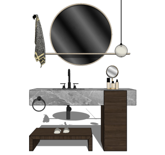 洁具洗手台镜子，洗漱用品，毛巾su草图模型下载