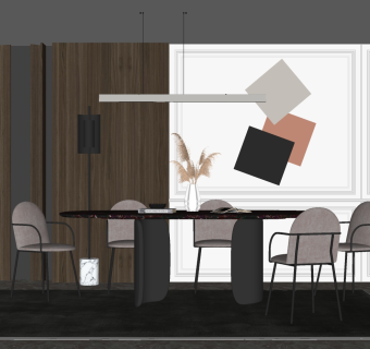 现代餐桌椅组合su草图模型下载