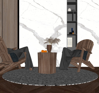 新中式实木原木椅子 单椅 su草图模型下载