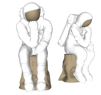 雕塑摆件太空人宇航员人物摆件组合 木墩子su草图模型下载
