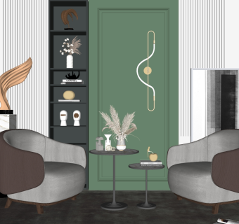 休闲单人沙发边几抽象雕塑摆台su草图模型下载