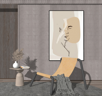 单人休闲椅子 圆几，边几su草图模型下载