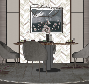 圆形餐桌椅su草图模型下载