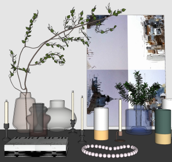 玻璃花瓶插画，饰品摆件su草图模型下载