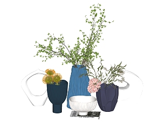 装饰植物摆件 插花 花瓶雕塑摆件组合su草图模型下载