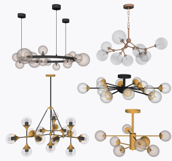 工业风圆形 透明玻璃球形状吊灯 灯具组合su草图模型下载