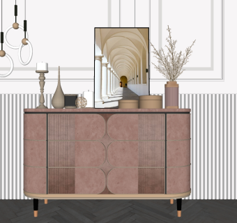 现代轻奢简欧式餐边柜玄关柜  su草图模型下载