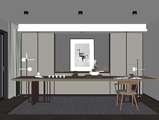 新中式茶室，茶桌椅，茶具茶台su草图模型下载