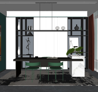 书房 书桌椅子 茶桌su草图模型下载