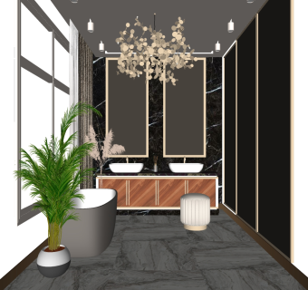 新中式 洗手台，异形吊灯su草图模型下载