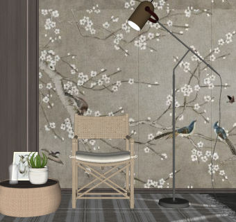 新中式藤编竹编，编织休闲椅子茶几su草图模型下载