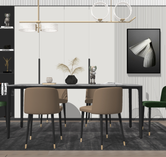 现代餐桌椅子 摆件 吊灯su草图模型下载