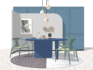 北欧现代简约餐桌，椅子，摆件su草图模型下载