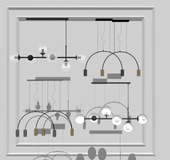 简约金属铁艺吊灯，多头吊灯组合su草图模型下载